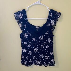 Studio 1940 Black & White Floral V-Neck Flutter Camisole